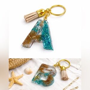 Gold and Aqua Blue Initial Key Holder Beach Vibes PLEASE MESSAGE ME WITH LETTER
